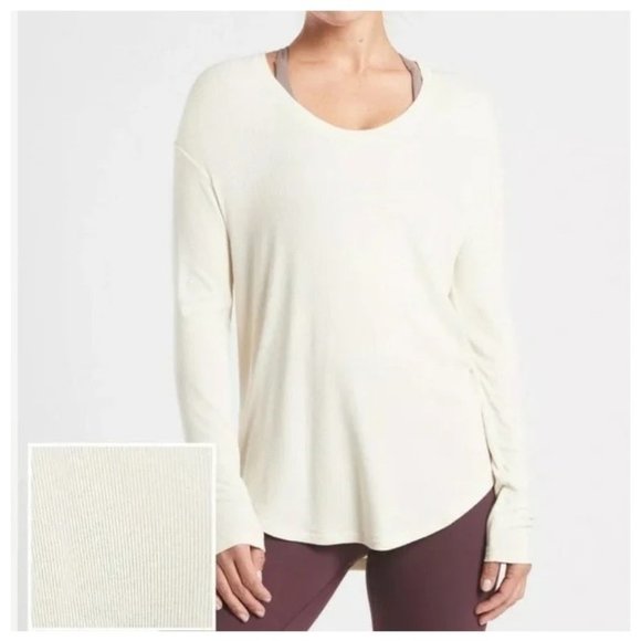 Athleta Tops - Athleta Ahimsa Long Sleeve Scoop Neck Beige Shirt
